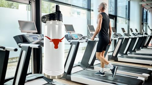 University of Texas at Austin 32oz Stainless Steel Double Walled White Beverage Bottle with Flip Straw Spout - College Gear for Playoff Season – For Office, Home or Auto – Show your Longhorn Pride - style: Texas / White