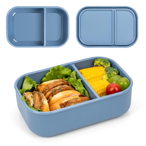 100% Silicone Bento Box Adult with 2 Compartments, 32oz, Reusable Divided Lunch Box Meal Prep Containers for Entree and Side Food Snack Storage, BPA-Free Plastic-Free, Microwave Dishwasher safe, Blue - color: Green | 32oz | 2-Compartment