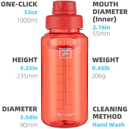 Fanhaw 32 oz Clear BPA-Free Tritan Water Bottle with Fast-Flow Spout Lid, BPA-Free & Leak-Proof Wide-Mouth Reusable Bottle for Gym, School & Office, Back to School Essentials (Red) - color: Red, style: 32 Ounces