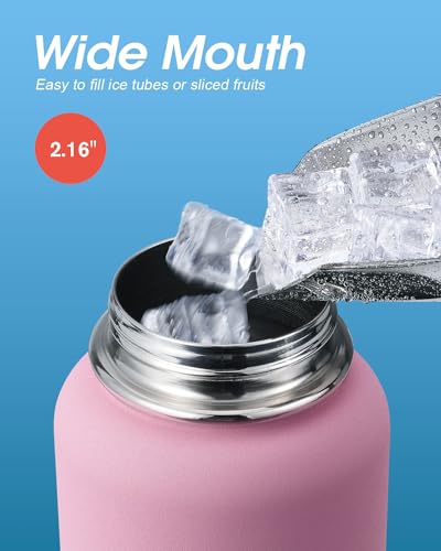Coolflask 32 oz Water Bottle Insulated with Straw & 3 Leakproof Lids | Water Flask Stainless Steel Triple-Wall Vacuum,Cold 48+h, Dishwasher Safe,Wide Mouth,BPA-Free,Carrier Bag,for Gym,Hiking - color: Bubblegum Princess, size: 32 Ounces