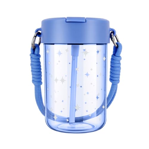 TOPBADE Kids Water Bottle for School, 16 oz BPA-Free Reusable Leak-proof Durable Tritan Plastic Water Bottles with Straw, Paracord Handle for Boys and Girls - color: Blue Starry