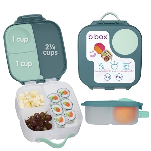 b.box Mini Lunch Box Kids | 4.25 Cup Leak Proof Bento Box for Kids Ages 3+ | 3 Compartment Snack Containers, School Lunch Container, Dishwasher Safe, BPA-Free, PFAS-Free - Emerald Forest - color: Emerald, size: 1-pack