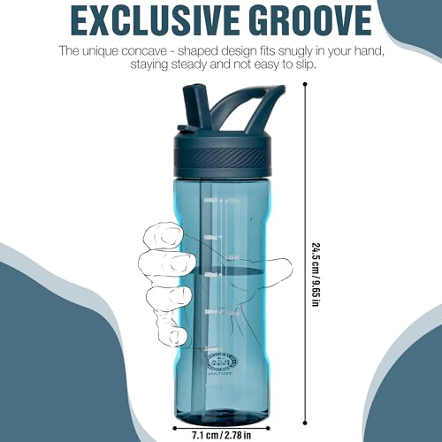 OLDLEY 20oz Kids Water Bottle with Straw, BPA-Free Tritan Water Bottle for School,Leakproof Clear Water Bottle with One Click Open, Measurement Scale,Cup Holder Friendly for Boys Girls,Midnight Blue - color: Midnight Blue