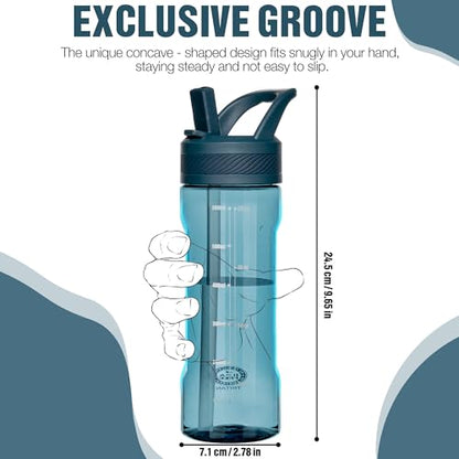 OLDLEY 20oz Kids Water Bottle with Straw, BPA-Free Tritan Water Bottle for School,Leakproof Clear Water Bottle with One Click Open, Measurement Scale,Cup Holder Friendly for Boys Girls,Midnight Blue - color: Midnight Blue