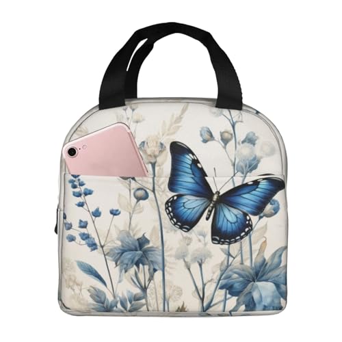 Lunch Bag Butterfly Blue Flower Boho Insulated Lunch Box Reusable Cooler Tote for Adults Student Girl Boy Work Office School Picnic Over 3 Years Old - color: B0388