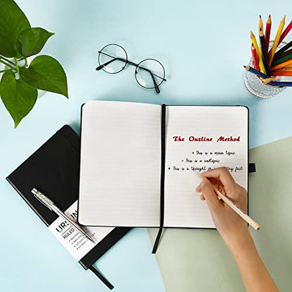 Ruled Notebook/Journal - Classic Lined Journal/Notebook, 5.3" x 8.26", Hardcover with Thick Paper, Banded + Pen Holder +Inner Pocket - Black - color: Black, size: Ruled