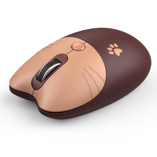 Cute Cat Wireless Mouse, 2.4GHz Wireless Silent Mouse, USB Receiver Plug and Play, 3 Adjustable DPI, Compatible with Notebook, PC, Laptop, Computer- Coffee Colorful - color: Coffee