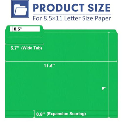 File Folder, PANDRI 120 Pack File Folder, 1/3 Cut Tab, Letter Size, Filing Folder for Office School Business, Green - color: Green