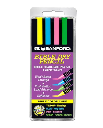 G.T. Luscombe Company, Inc. Bible Dry Highlighting Kit | No Bleed Eco-Friendly Refillable Dry Highlighters | No Sharpening | No Smearing or Fading | Yellow, Blue, Pink, Green (Set of 4)