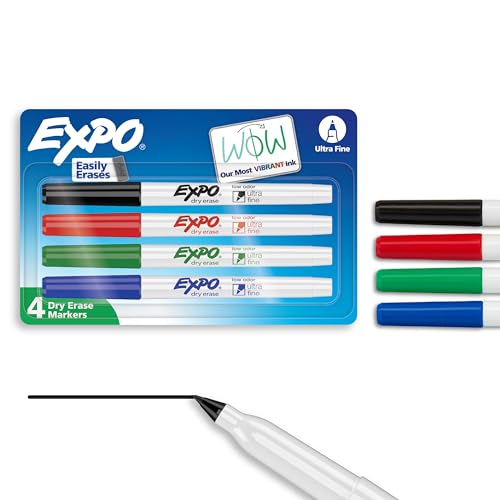 EXPO Dry Erase Markers, Low Odor Ink, Assorted Colors, Ultra Fine Tip, 4 Count - Whiteboard, Calendar, Organization, Essential Supplies for Office, School, Classroom, Teachers