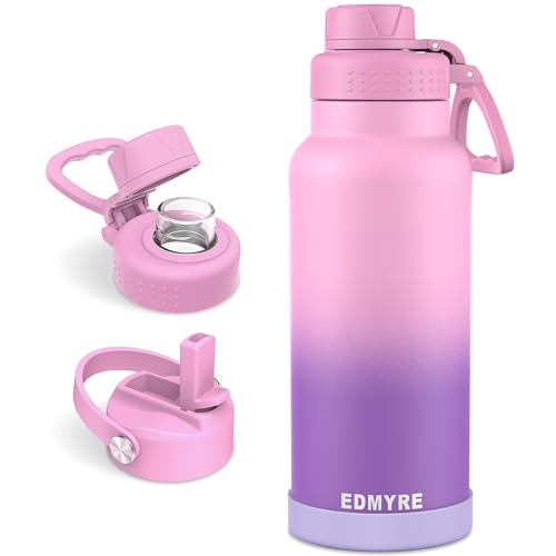 40 oz Insulated Water Bottle with Straw Lid & Twist Lid, Stainless Steel Vacuum Flask with Silicone Boot, Leakproof, Keeps Cold 24H / Hot 12H, Wide Mouth for Travel, Sports - color: Lavender Gradient, size: 40 Ounces