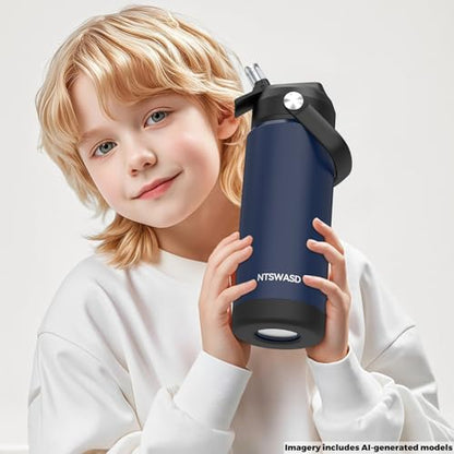 Kids Water Bottle with Straw,18 oz Boys Insulated Cups with Stainless Steel Leak Proof for School Boys Girls,Sport&Travel（Blue） - color: B12.Blue