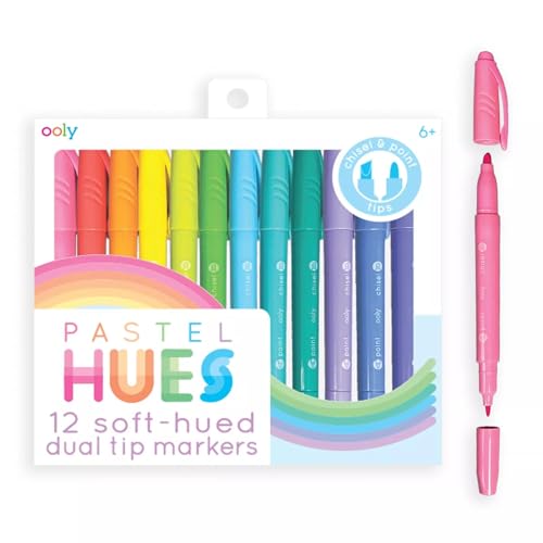 Ooly Pastel Hues Dual Tip Markers, Set of 12 | Water-Based Chisel and Point Tip, Pastel Hues, Great for Art, Planning, and Journaling Supplies for Kids and Adults - color: Pastel