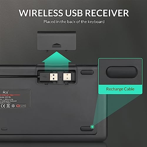 (Dual Mode) Rii RT518S Wireless and Bluetooth 2-LED Color Backlit Multimedia Keyboard with Multi-Touch Big Size Trackpad,Rechargable Keyboard for Android TV Box,PC,Tablets,Smart TV, HTPC, IPTV,Windows - style: 2.4G+Bluetooth(New Version)