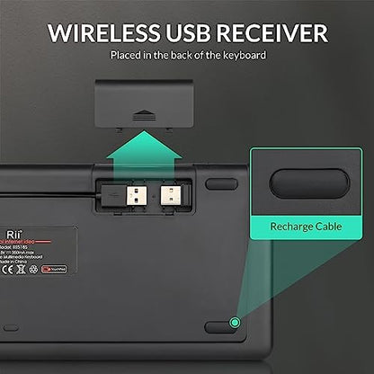 (Dual Mode) Rii RT518S Wireless and Bluetooth 2-LED Color Backlit Multimedia Keyboard with Multi-Touch Big Size Trackpad,Rechargable Keyboard for Android TV Box,PC,Tablets,Smart TV, HTPC, IPTV,Windows - style: 2.4G+Bluetooth(New Version)