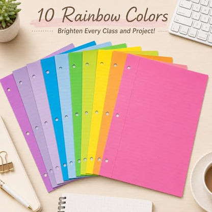 gisgfim 100 Sheets 3 Hole Punched Lined Refill Paper 8 x 10.5 Inch Loose Leaf Paper 3-Ring Binders College Ruled Notebooks Planner Inserts Thicken for Writing School Office Home Supplies(Colorful) - color: Colorful