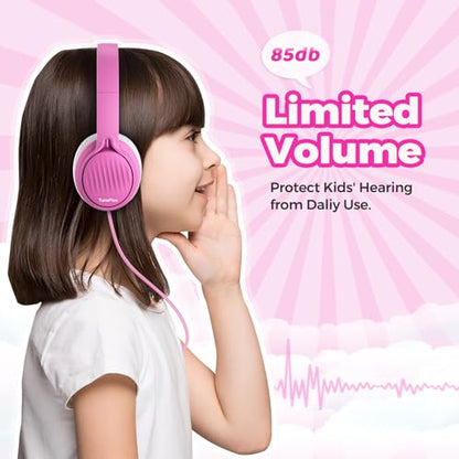 TuneFlux Upgraded Kids Headphones, Wired Toddler Headsets, 85dB Limited Volume On Ear Headphones, Portable Foldable Design, Stereo Sound Kids Headsets for School/Tablet/Travel-Pink - color: Pink