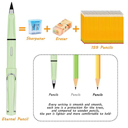 Ainiv Inkless Pencil with Eraser, 5 Sets Infinity Pencil Everlasting Pencil, Reusable Infinite Pencil with Extra 5 Eraser & 5 Replaceable Nibs, Endless Pencil for Home Office School Writing Drawing - color: 5PCS-Black、Red、Yellow、Green、Pink