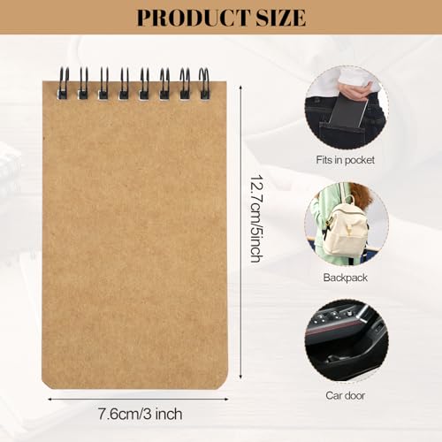 BESARME 10 Pcs Small Notepads 3x5, Kraft Spiral Pocket Notebook Bulk | Mini Lined Notepad, Memo Pads for Men, Students Back to School Gift - color: Kraft