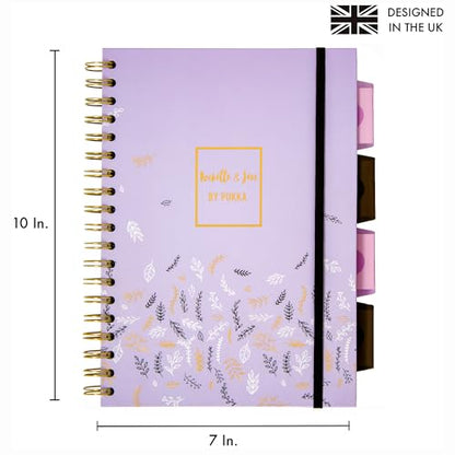 Pukka Pad 5 Subject Spiral Notebook 12-Pack - 200 Pages, 100 Sheets of 80GSM Paper with Repositionable Dividers & Perforated Edges for School & Office - B5-7 X 10, Purple, Squared - color: Rochelle & Jess Squared