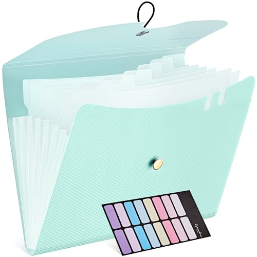 JARLINK 7 Pockets Expanding File Folder, A4 Size Accordion File Folders with 12 Labels, Cute Paper Organizer, Portable Document Organizer for Home College School Office Supplies, Macaron Blue - color: Macaron Blue