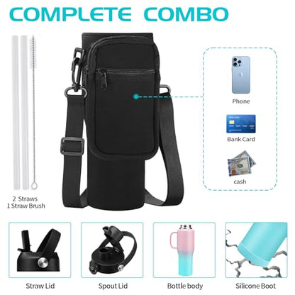 32oz Insulated Water Bottle - with Straw & Spout Lid, Strap Carrier Bag, Cold-48H & Hot-24H, Stainless Steel Travel Cup with Handle, Reusable Slim Metal Water Bottle for Car Travel Cycle Gym - color: Pink&Green, size: 32 ounces with handle