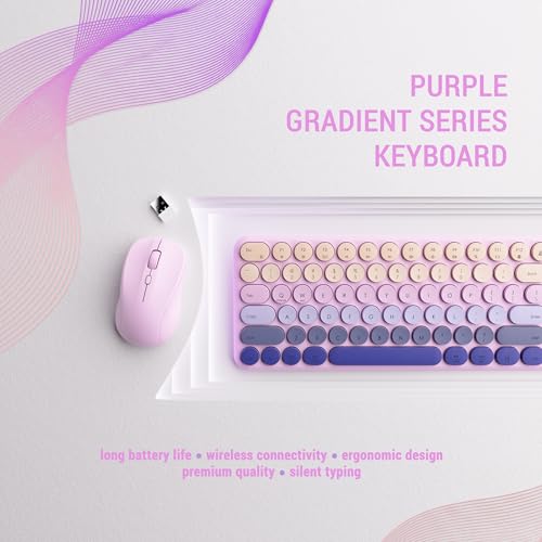 Wireless Keyboard and Mouse Combo, 110-Key Full Size (Gradient Purple) | Silent Keyboard with Round Keycaps, 2.4GHz USB Plug-and-Play Wireless, Compatible with PC, Laptop, Mac - color: Gradient purple