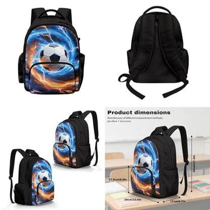 Cool Soccer Backpack for Boys 8-12 Kids Backpack with Lunch Box Water Bottle Holder with Strap and Zipper Pencil Case 4PCS Set Bookbag with Compartments for School 17 inch Elementary - color: Cool Soccer