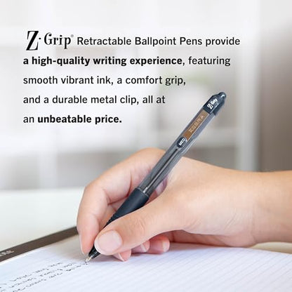 Zebra Pen Z-Grip Retractable Ballpoint Pen, Black Ink, 1.0mm, 108 Bulk-Pack | Smooth Writing, Medium Point Tip, Ideal for Planners, Note-Taking, School and Office Supplies, and Everyday Writing (22108) - color: Black K