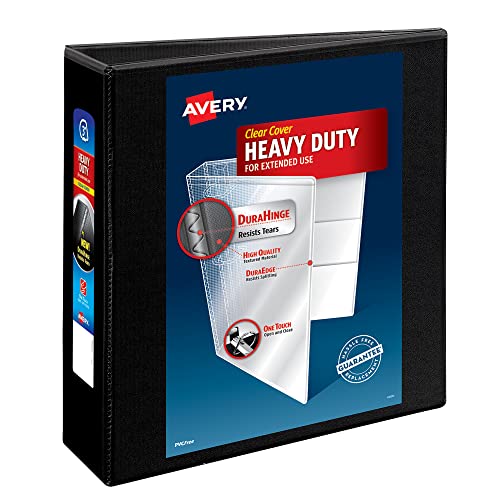 Avery Heavy-Duty View 3 Ring Binder, 3 Inch One Touch Slant Rings, 3.5" Spine, 1 Black Binder (79100) - size: 3"