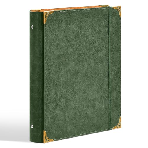Ovesmusl PU Leather 3 Ring Binder Fits 8.5"x11" Letter Size Paper, 1.5 Inch Round Ring Binder Holds 350 Sheets, Notepad Paper Cover Loose Leaf Organizer for School, Vintage Green - color: Green, size: 1.5 inch, style: Solid