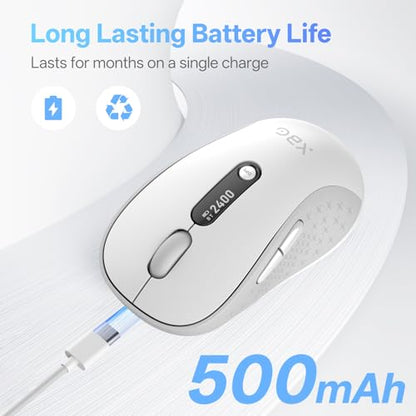 XBG B15pro Wireless Bluetooth Mouse, Bluetooth 5.0/4.0 & 2.4G Tri-Mode, Type-C Rechargeable with LED Screen Display, Ergonomic Silent Click for Laptop/PC/Tablet, Multi-Device & Office Use-White - style: B15 Pro-White