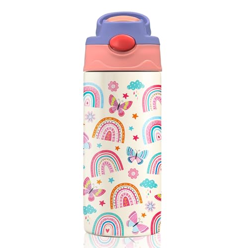 Rainbow Insulated Water Bottle with Straw - Leakproof, BPA-Free, Vacuum Insulated, 12 oz Stainless Steel Cups for Sports, Travel - color: Rainbow, size: 12 Ounces