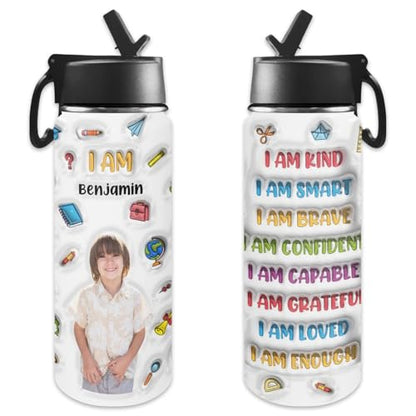 Personalized Kids Water Bottle with Photo, Custom Stainless Steel Insulated Sport Water Bottle for School, Back to School Gifts for Boy Girl, Insulated Tumbler with Straw Lid Handle, 18 OZ - color: # design 02 pic