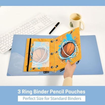 Gredecor 3 Ring Binder Pencil Pouch, Basketball Pop Art-2 Zippered Pen Case Pouches with Clear Window, 2 Pack Stylish Office & School Supplie - color: Basketball Pop Art-2