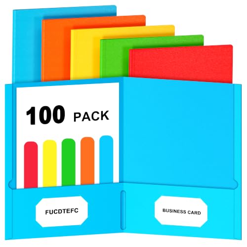FUCDTEFC 100 Pack Pocket Folders, Folder with Pockets, 5 Assorted Colors Letter Size Heavy Duty 2 Pocket Folders, Paper File Folder for School Office Home Business - size: 100 Pack