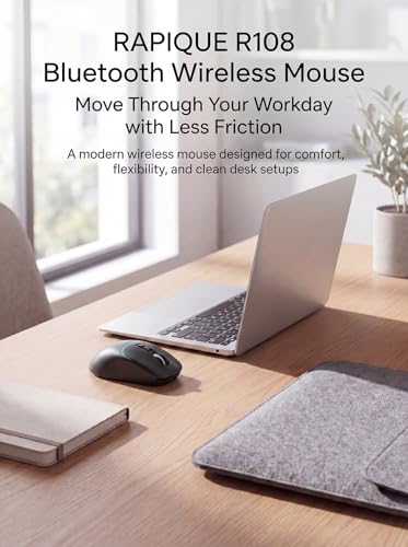 RAPIQUE Bluetooth Wireless Mouse, Dual Bluetooth + 2.4G, Connect Up to 3 Devices, USB-C Rechargeable, Quiet Click, 4 DPI Levels up to 3200, Ergonomic Right-Hand Design for PC, MacBook, Laptop - Black - color: Black