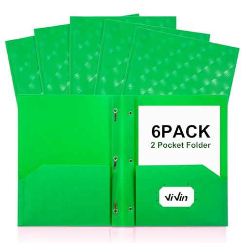 ViVin Plastic Folders with Pockets and Prongs,6 Pack,Heavy Duty 2-Pocket File Folder with 3 Fasteners,Fits Letter Size Paper,for School Home and Office(Bight Green) - color: Bight Green, size: 6 PACK