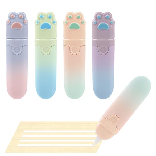 Temiary 4P Cute Cat Paw White Correction Tapes, White Smooth Pull Out Tape