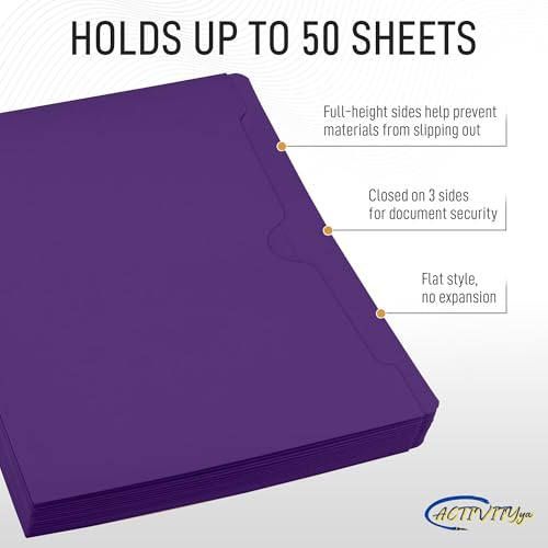 Purple File Jackets, Flat-No Expansion, Letter Size, Reinforced Straight-Cut Tab, 10 Pack - color: Purple