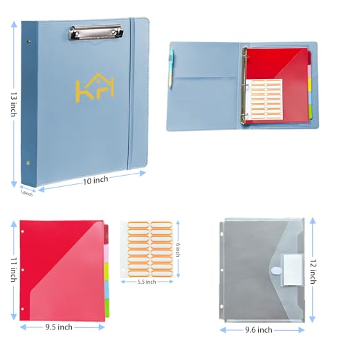 3 Ring Binder 1 Inch, Binders with Clipboard, 5 Dividers with Pockets, and Labels for School and Office (Light Blue, Letter Size) - color: Blue