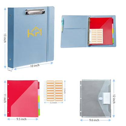 3 Ring Binder 1 Inch, Binders with Clipboard, 5 Dividers with Pockets, and Labels for School and Office (Light Blue, Letter Size) - color: Blue