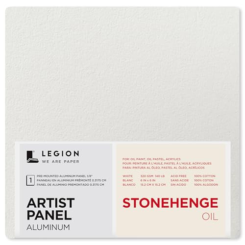 Legion Artist Panel, 1/8" Composite Brushed Aluminum with Stonehenge Oil 100% Cotton White 320gsm Paper, 6 x 6 inches for Oil Media - size: 6 x 6