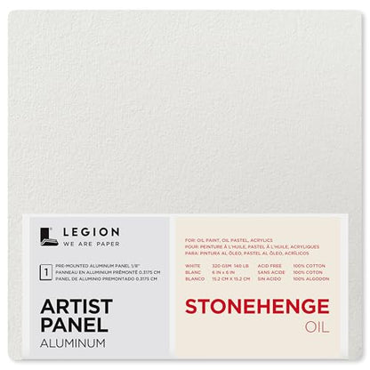 Legion Artist Panel, 1/8" Composite Brushed Aluminum with Stonehenge Oil 100% Cotton White 320gsm Paper, 6 x 6 inches for Oil Media - size: 6 x 6