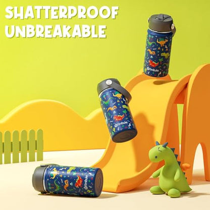 Fimibuke Kids Insulated Water Bottle, 14oz BPA FREE 18/8 Stainless Steel Travel Tumbler Double Wall Vacuum Leak Proof Kids Cup with Straw Metal Bottles for School Boys Girls (1 Pack, Green Dinosaur) - color: A4. Green Dinosaur
