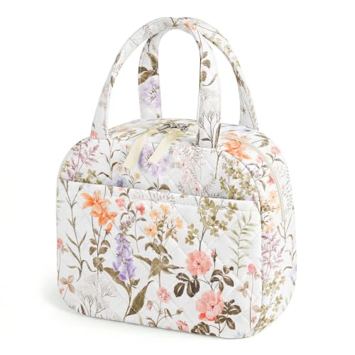 WOBAGMEN Quilted Lunch Box for Women,Coquette Aesthetic Lunch Box for Teen Girls,Cute Floral Lunch Bags for Work, School,Office,Picnic,Travel (Dewy Morning Garden) - color: Dewy Morning Garden
