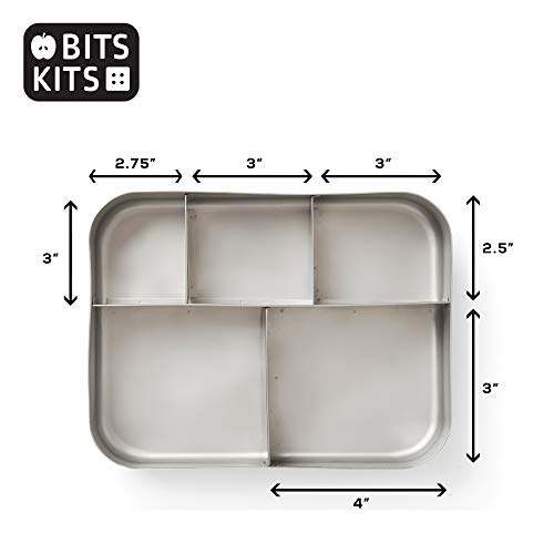 Bits Kits Stainless Steel Bento Box Lunch and Snack Container, 5 Sections | For Kids & Adults | Easily Fits In Lunchboxes | Durable Stainless Steel | Dishwasher Safe | Divides Meal & Snacks | On The Go - style: Lunch Box, 5 Sections