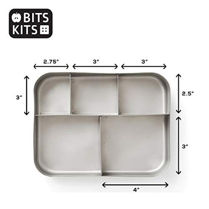 Bits Kits Stainless Steel Bento Box Lunch and Snack Container, 5 Sections | For Kids & Adults | Easily Fits In Lunchboxes | Durable Stainless Steel | Dishwasher Safe | Divides Meal & Snacks | On The Go - style: Lunch Box, 5 Sections
