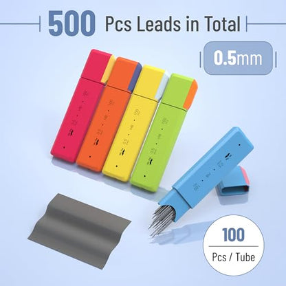 Mr. Pen- 0.5 mm Lead Refills for Mechanical Pencils, 500 pcs (100 per Tube) | Black, HB Graphite Lead, Standard Mechanical Pencil Refills for Drawing and Sketching - size: 0.5mm 500 pcs
