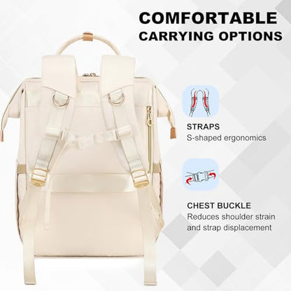 AIJIEKE Lunch Backpack for Women, 15.6 Laptop Backpack, Lunch Box, Beige | Water resistant computer bag with insulated leakproof cooler. Travel meal prep backpack for nurse, teacher, college commute - color: Beige
